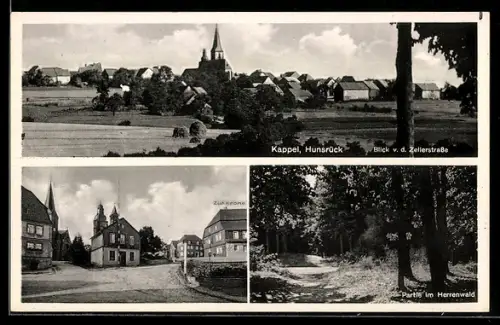 AK Kappel / Hunsrück, Blick von der Zellerstrasse, Herrenwald, Gasthaus zur Krone, Kirche