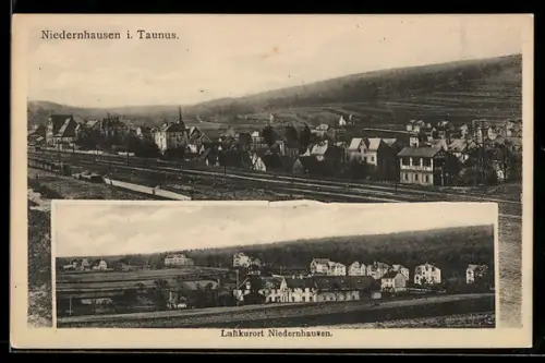 AK Niedernhausen i. Taunus, Ortsansicht mit Bahngleisen