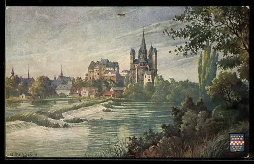 Künstler-AK Limburg a. Lahn, Blick zum Schloss