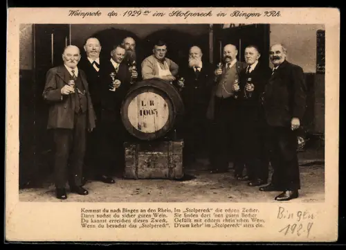 AK Bingen a. Rh., Gasthaus Stolpereck, Inh. Ludwig Ruppel, Weinprobe 1929er