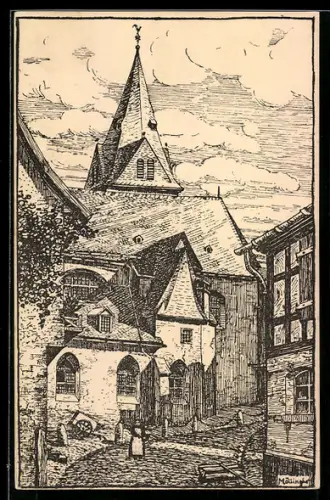 Künstler-AK Idstein, Evangelische Kirche, Kirchgasse