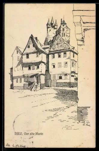Künstler-AK Diez, Der alte Markt
