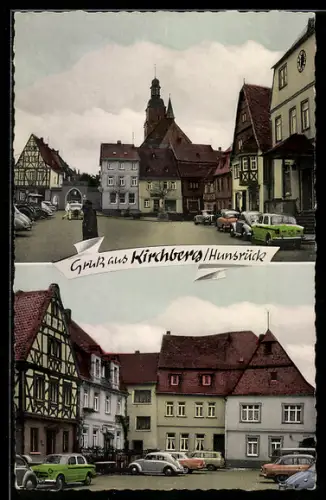 AK Kirchberg /Hunsrück, Fachwerkhäuser, Kirche, VW Käfer