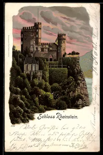 Lithographie Rheinstein, Schloss Rheinstein