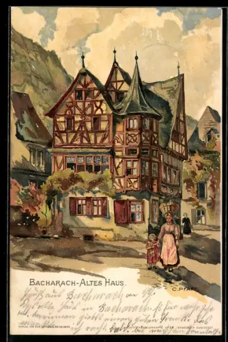 Lithographie Bacharach, Altes Haus