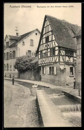 AK Auerbach /Hessen, Bachgasse mit dem ältesten Hause 1559