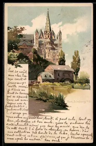 Lithographie Limburg a. L., Blick zum Dom