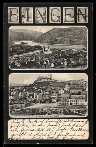 AK Bingen a. Rh., Gesamtansicht, Burg Klopp