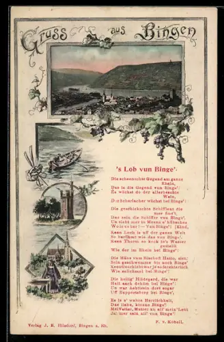 AK Bingen a. Rh., Gesamtansicht, Mäuseturm, Rheinschifffahrt