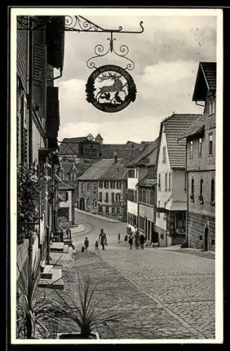 AK Beerfelden i. Odw., Marktstrasse mit Gasthaus zum goldenen Hirsch, Inh. Karl Zimmermann