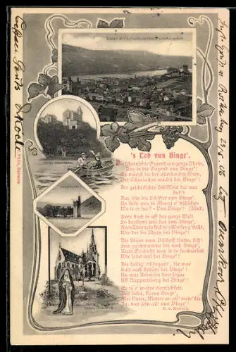 AK Bingen /Rhein, Rochusberg, Mäuseturm, Gedicht  `s Lob vun Binge
