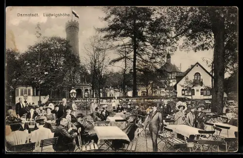 AK Darmstadt, Gartenterrassen im Restaurant Ludwigshöhe