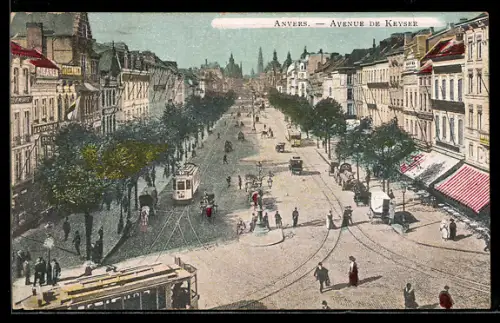 AK Anvers, Avenue de Keyser, Strassenbahn