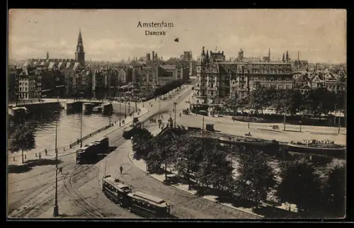 AK Amsterdam, Damrak, Strassenbahn