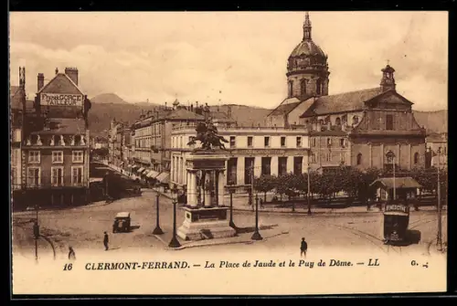 AK Clermont-Ferrand, Place de Jaude, Puy-de-Dôme, Strassenbahn, Bénédictine, Franck Gorce Tailleur