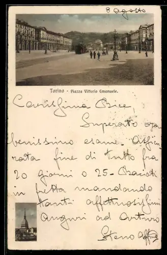 AK Torino, Piazza Vittorio Emanuele, Strassenbahn