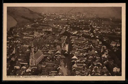 AK Straubing, Ortsansicht, Flugzeugaufnahme von Westen