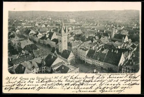 AK Straubing, Blick auf Stadtturm und Altstadt