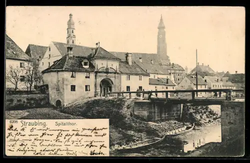 AK Straubing, Spitalthor mit Brücke