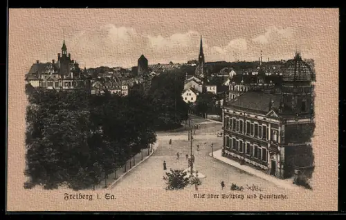 AK Freiberg i. Sa., Blick über Postplatz und Hornstrasse