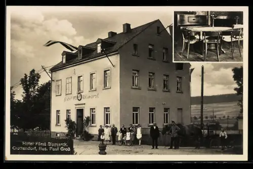 AK Crottendorf, Hotel Fürst Bismarck, Bes. Paul Gross, Aussen-u. Innenansicht