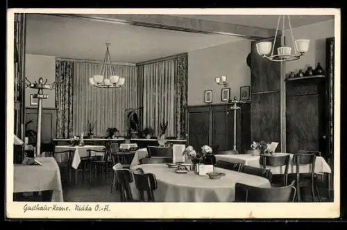 AK Nidda /O.-H., Gasthaus-Metzgerei Krone Rullmann, Innenansicht Gaststätte