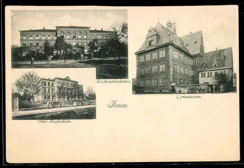 AK Hanau, Gymnasium, Zeichenakademie und Ober-Realschule, Aussenansichten