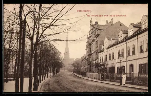 AK Freiberg / Sachsen, Hornstrasse mit Jakobikirche