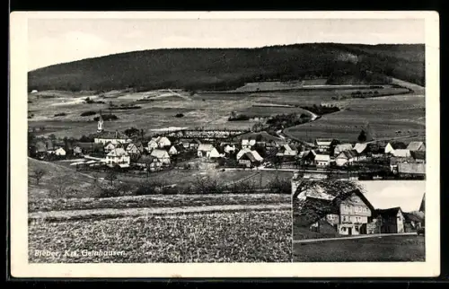AK Bieber /Gelnhausen, Totalansicht des Ortes und Gasthof Karl Wolf