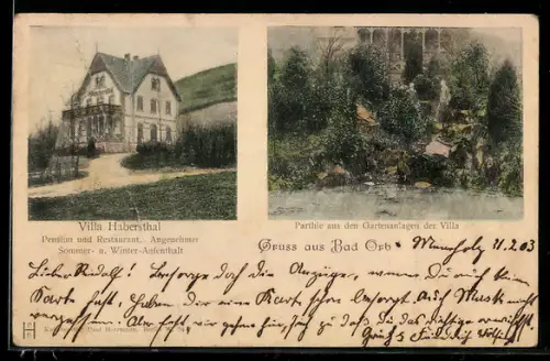 AK Bad Orb, Hotel Villa Habersthal, Aussenansicht und Partie im Garten