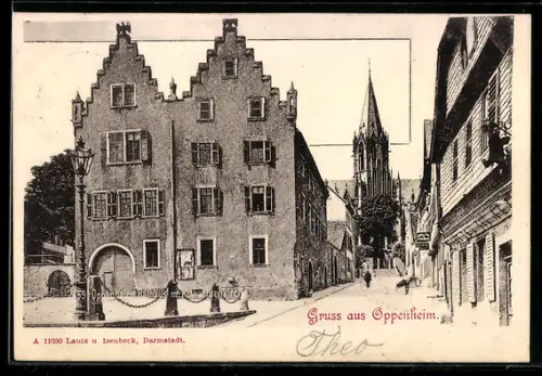 AK Oppenheim, Ortspartie mit Rathaus und Katharinenkirche