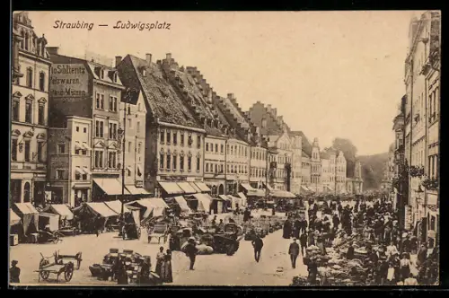 AK Straubing, Markt am Ludwigsplatz
