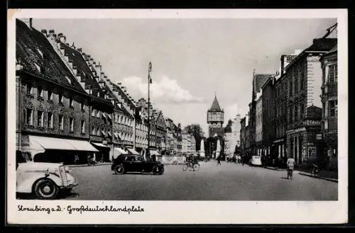 AK Straubing a. d. Donau, Grossdeutschlandplatz mit Geschäften