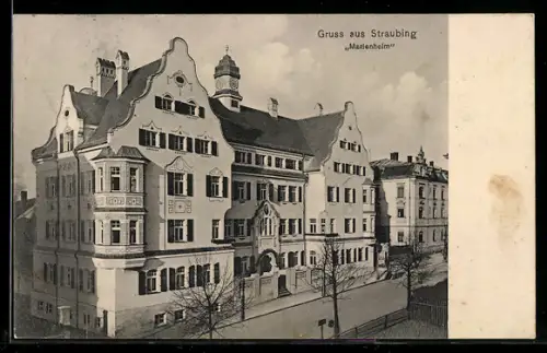 AK Straubing, Marienheim in der Aussenansicht mit Strassenpartie