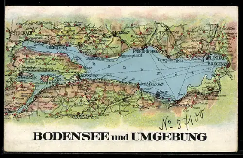 Landkarten-AK Konstanz, Bodensee und Umgebung