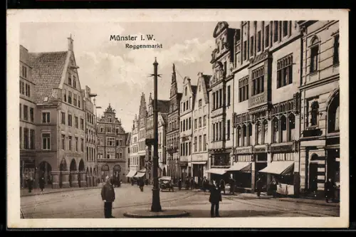 AK Münster i. W., Roggenmarkt, Strassenpartie