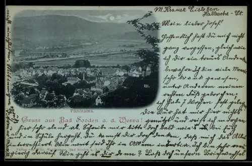 Mondschein-AK Bad Sooden a. d. Werra, Teilansicht aus der Vogelschau, Panorama