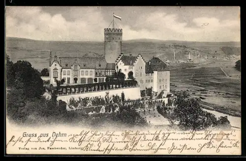 AK Dehrn, Schloss mit Umgebung aus der Vogelschau