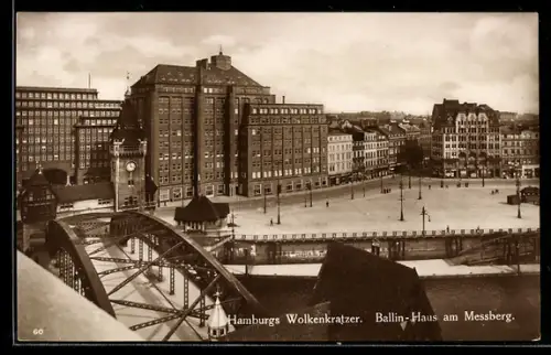 AK Hamburg, Wolkenkratzer, Ballin-Haus am Messberg, Brücke