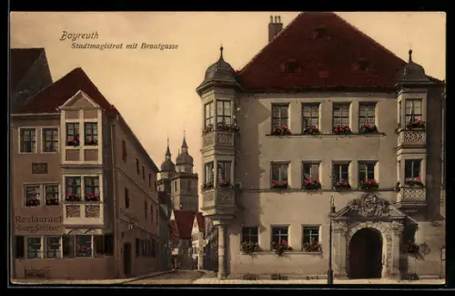 AK Bayreuth, Stadtmagistrat, Brautgasse, Restaurant Georg Ströber