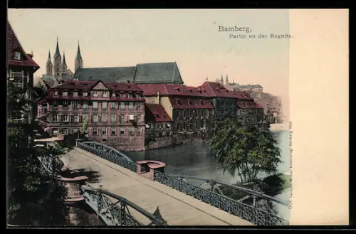 AK Bamberg, Partie an der Regnitz, Brücke