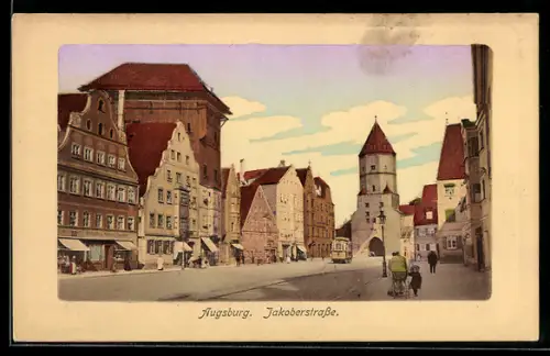 AK Augsburg, Jakoberstrasse mit Turm