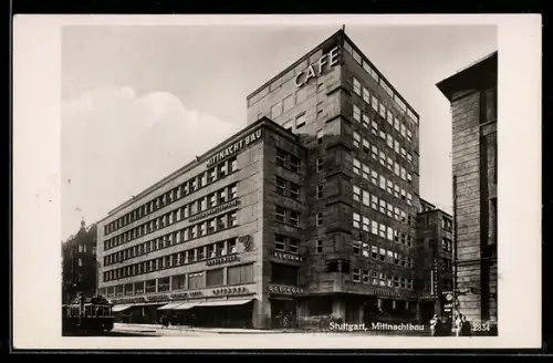 AK Stuttgart, Mittnachtbau, Café, Strassenbahn