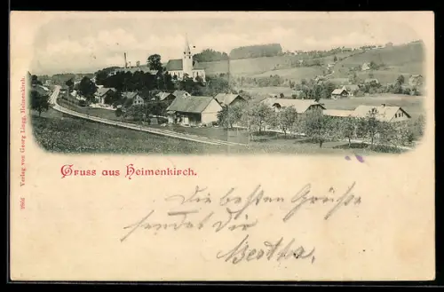 AK Heimenkirch, Ortsansicht mit Kirche und Bahnstrecke
