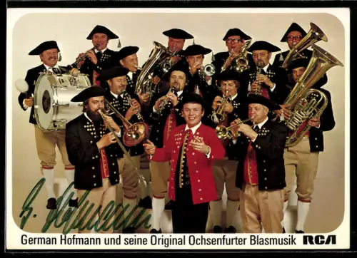 AK German Hofman und Ochsenfurter Blasmusik, Portrait mit Instrumenten, Autograph