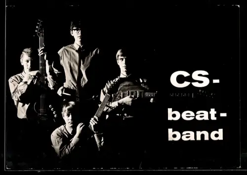 AK CS-beat-band, Portrait mit Instrumenten, rückseitig Autograph