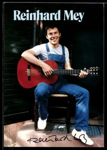 AK Reinhard Mey, Portrait mit Gitarre, Autograph