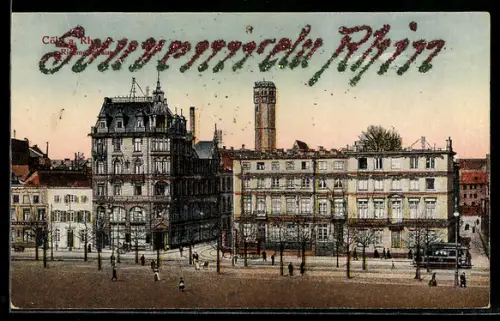 AK Köln a. Rh., Richmodis-Haus, Neumarkt, Strassenbahn, Glitter