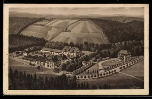 Künstler-AK Haynsburg /Zeitz, Schneidemühle, Hotel und Villa zur Zeitzer Schweiz, Bes. W. Prätor