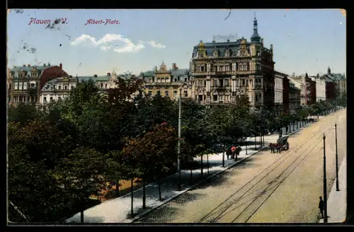 AK Plauen i. V., Albert-Platz, Strassenpartie